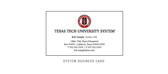 Texas Tech Executive Paper System Business Card