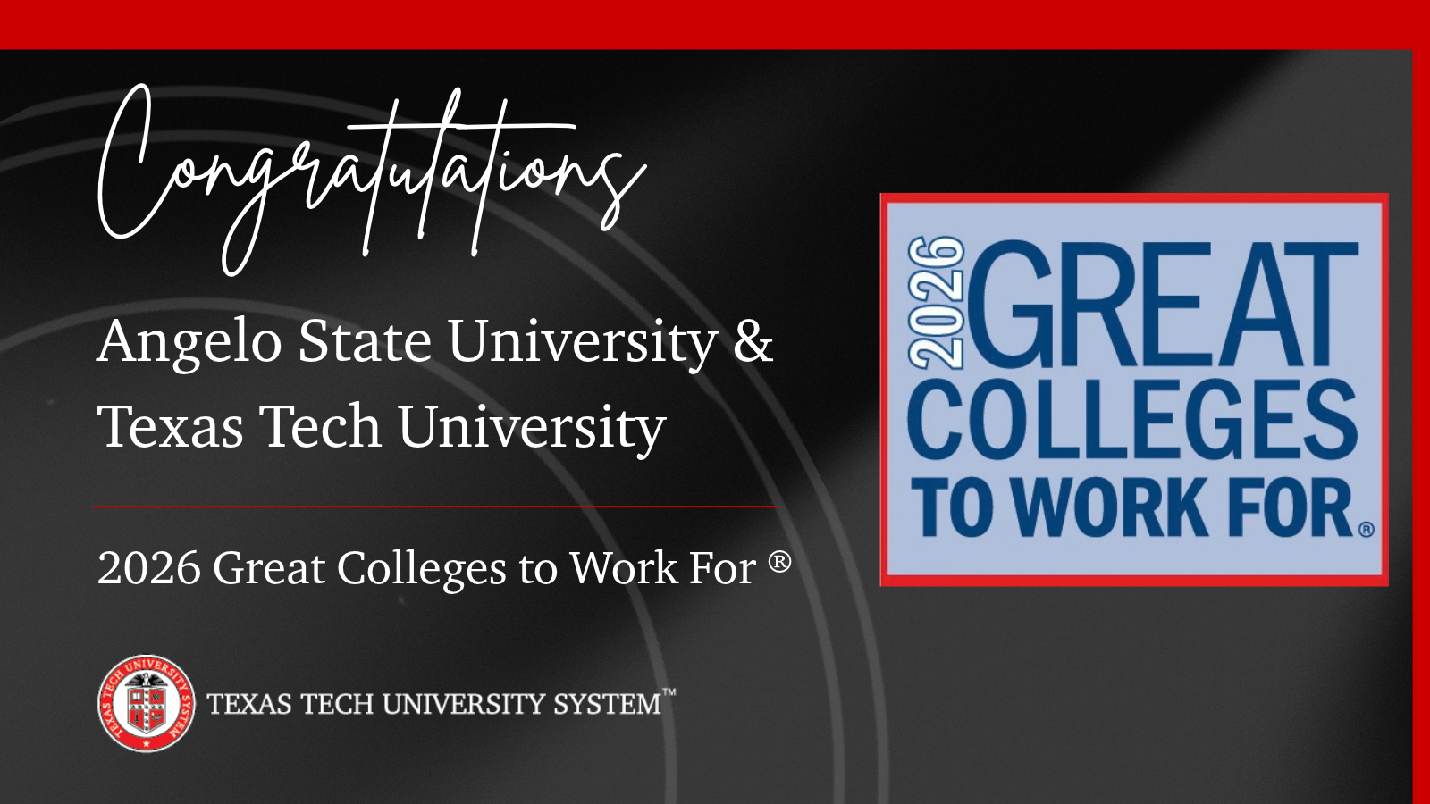Great Colleges to Work For 2026 - TTU & ASU